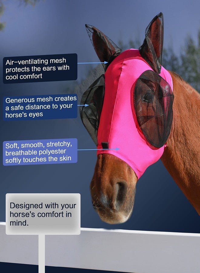 HackFond Horse Fly Mask Generous&Fine Mesh Eye Covers and Ears Elasticity Mask Snug Fitting Comfortable Breathable Lightweight Equine Stretchy Protection for Horses Hot Pink Full Size - Image 3